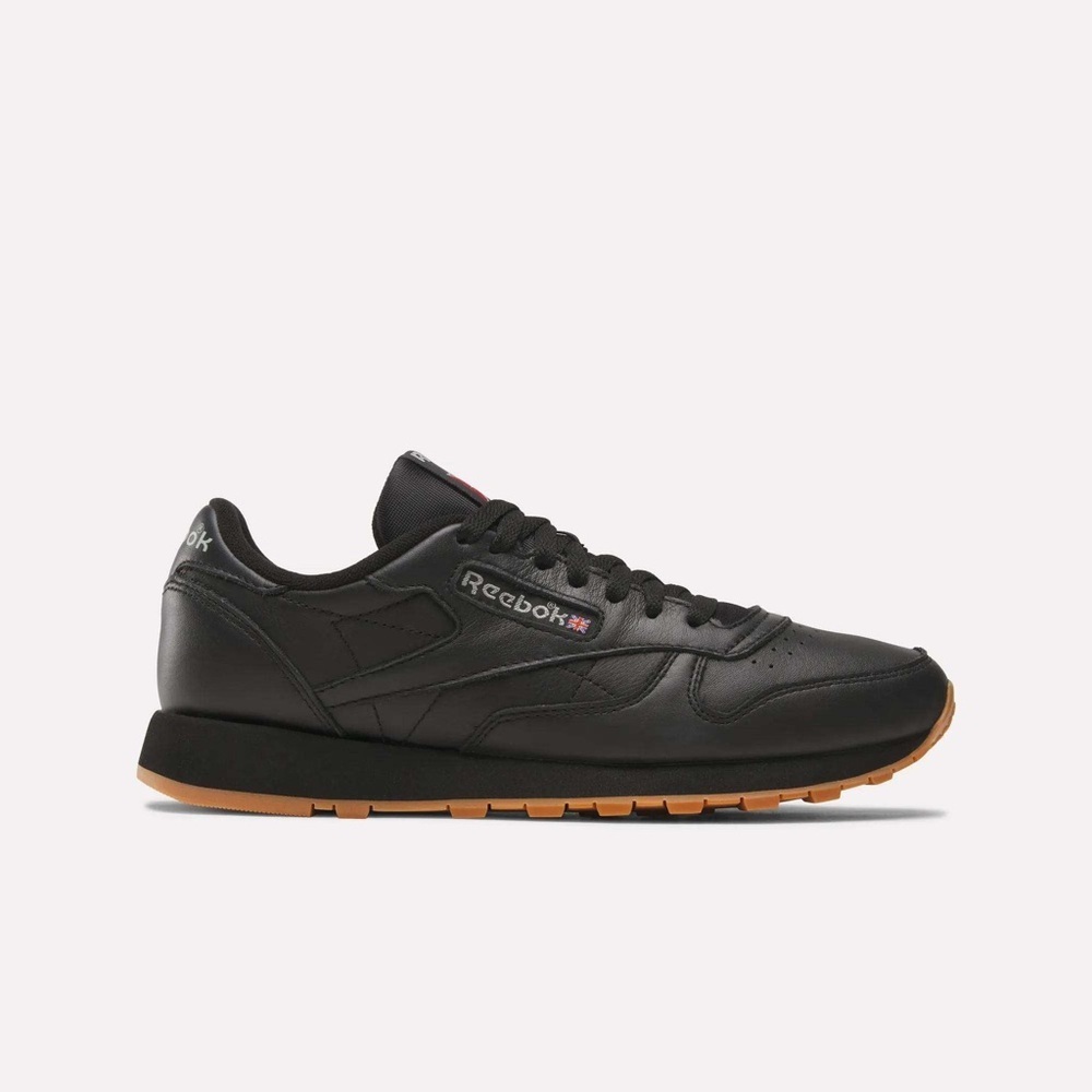 Reebok Black Leather Low-Top Sneakers with Red Logo Accent